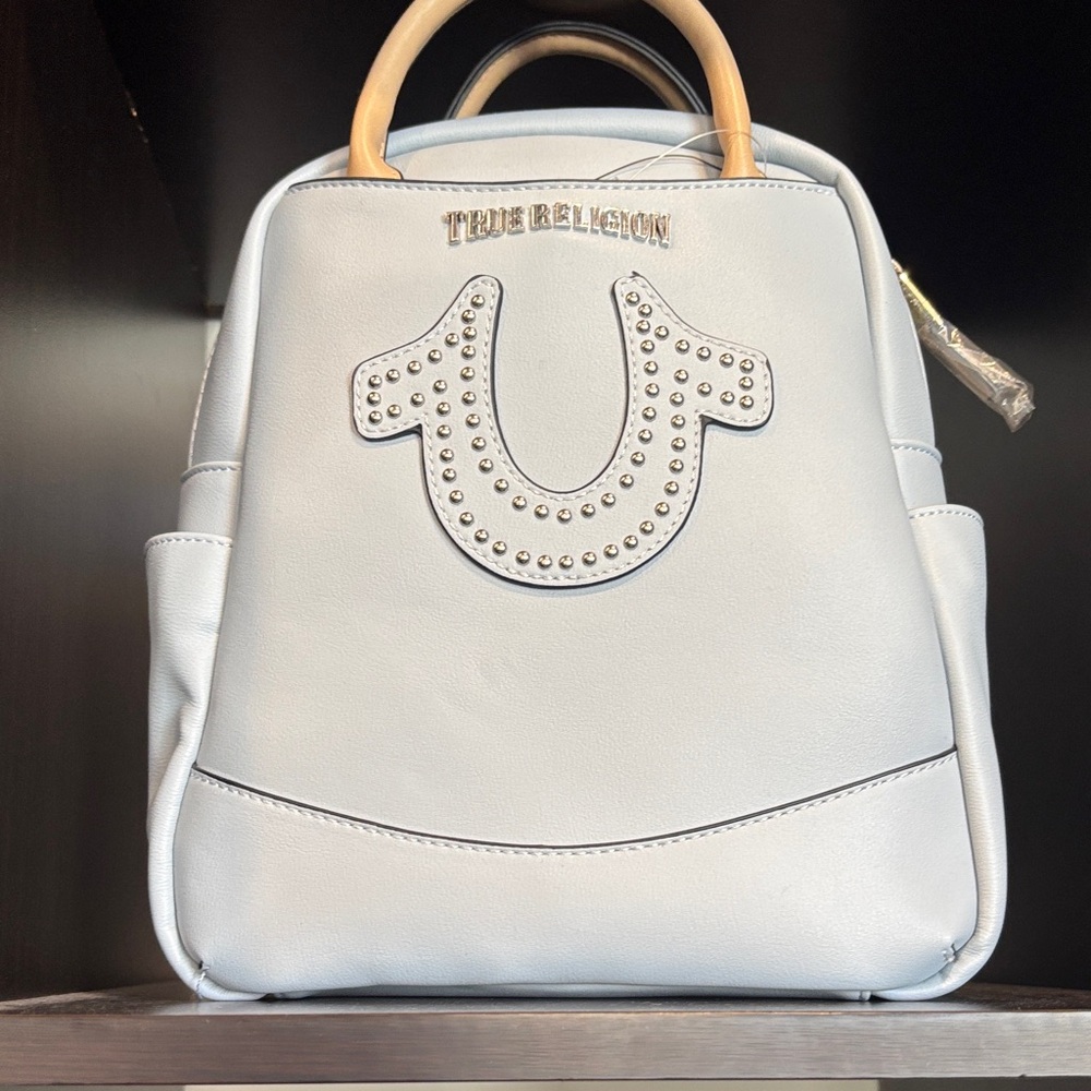 True Religion Blue Backpack with Studded Emblem